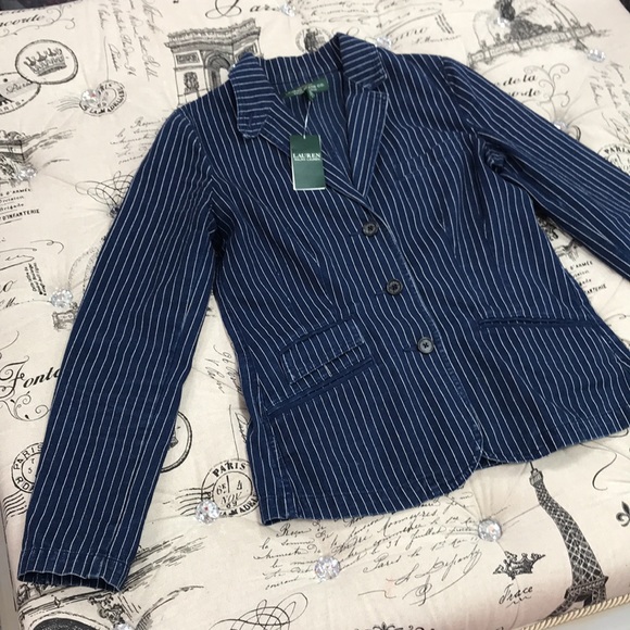 🎁 Lauren by Ralph Lauren Pinstripe Denim Jacket - Picture 5 of 10